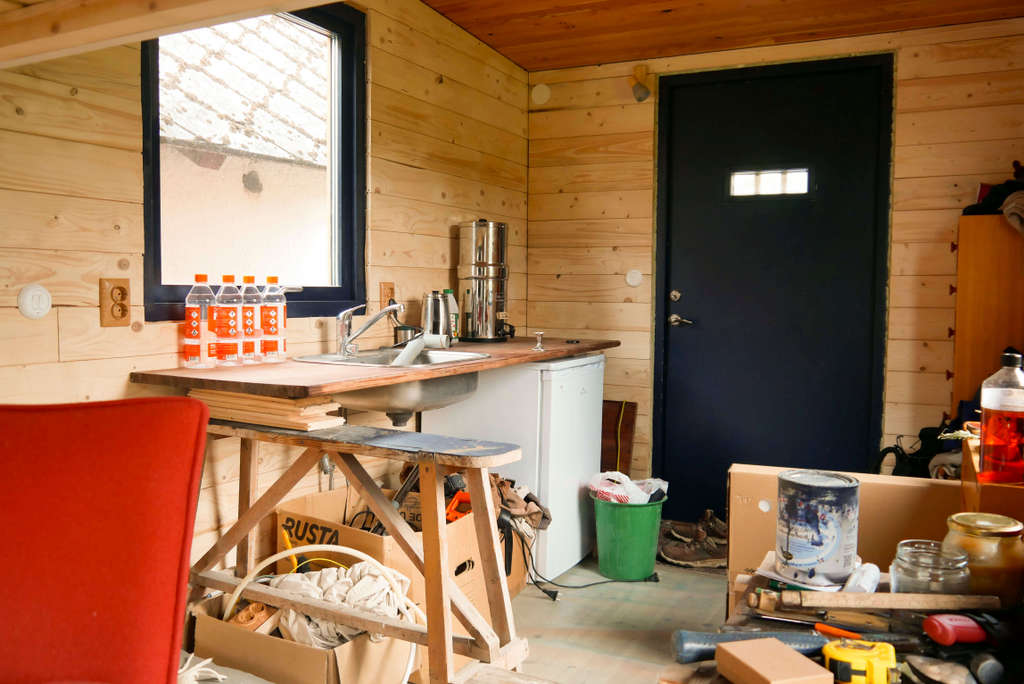 kitchen area in swedish tiny house